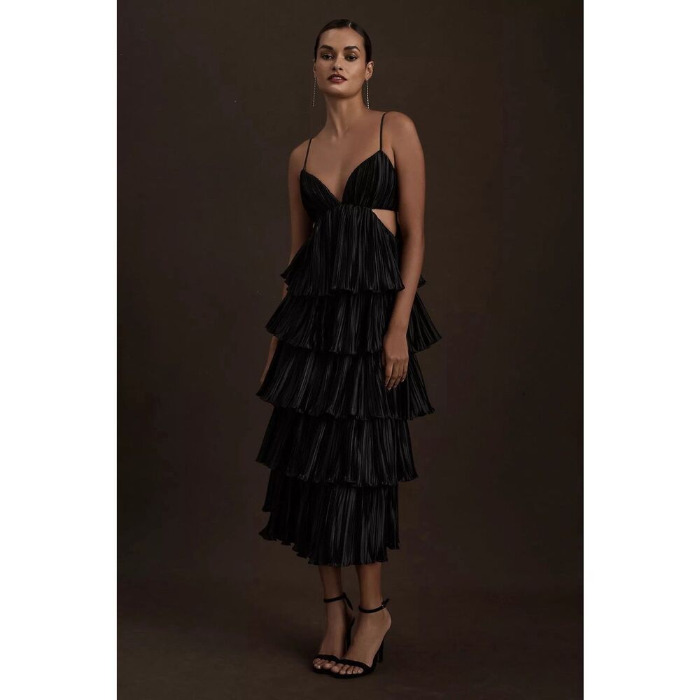 BHLDN by Carly Cushnie Brenna Tiered Pleated V-Neck Cutout Midi Dress